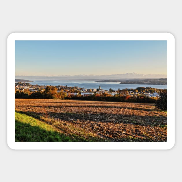 Autumn over Lake Constance at Aufkirch, Germany Sticker by holgermader